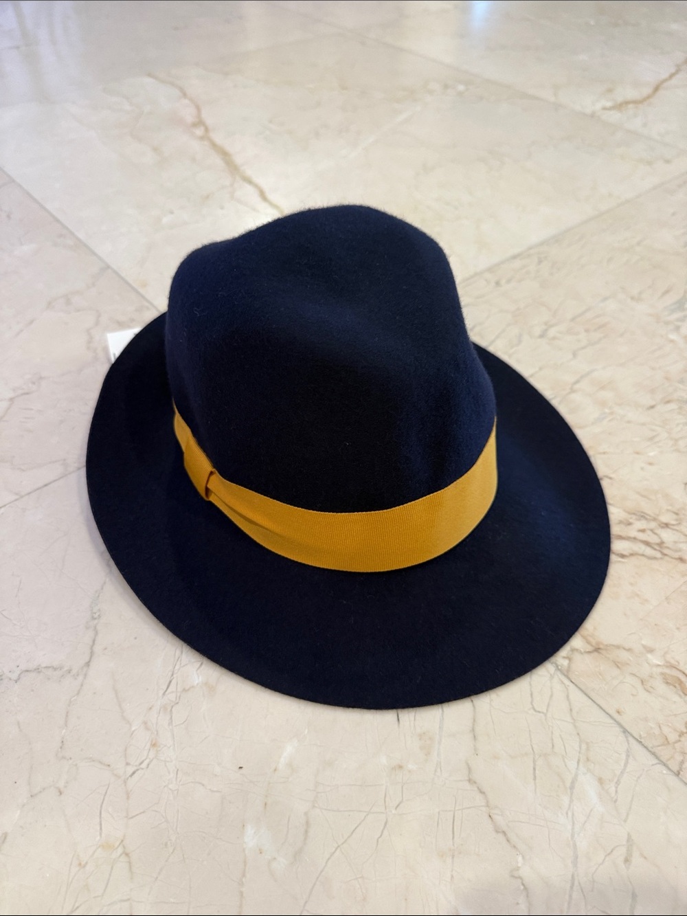 Woman’s Saks Fifth Avenue Navy Fedora with Mustard Band